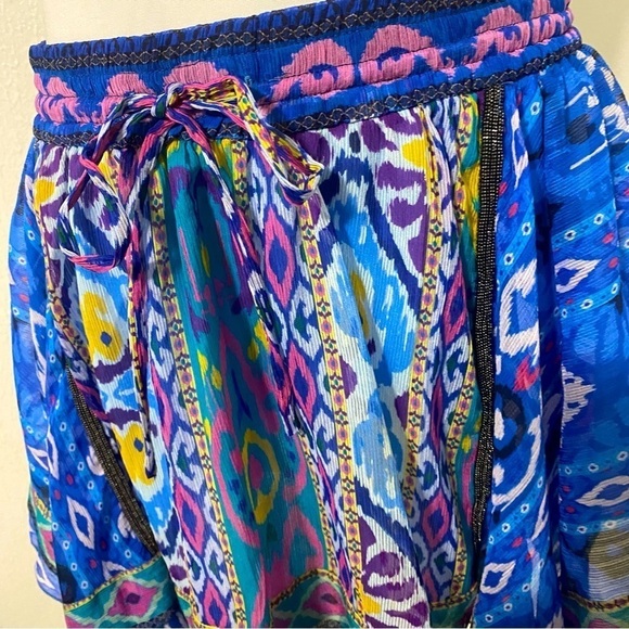 ZARA Boho Small Mini Skirt Blue Multi Asymmetrical Aztec Print Layered NWT - Picture 5 of 10